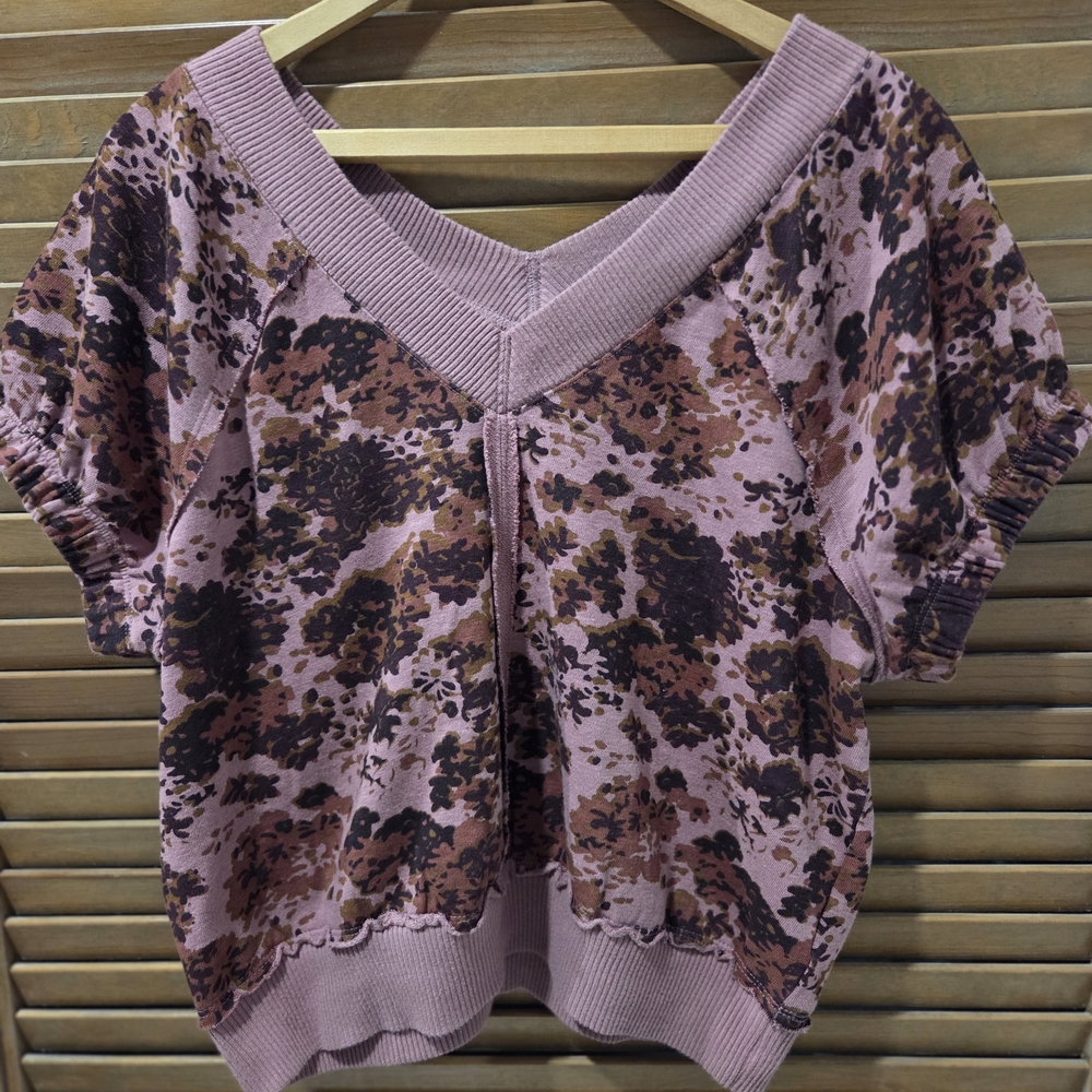 Anthropologie Pilcro Women's Short Sleeve Cropped Floral Boho Blouse Top Small